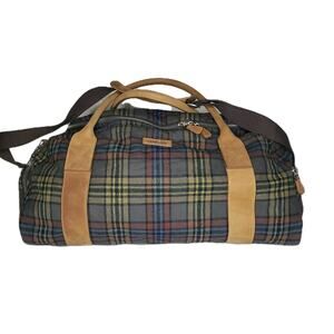 Pendleton Plaid Wool Leather Strap Multi Color Weekender Duffle Bag 20"x13"x10"